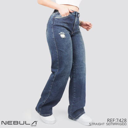 Jeans Straight Semirrígido Tiro Alto 7428