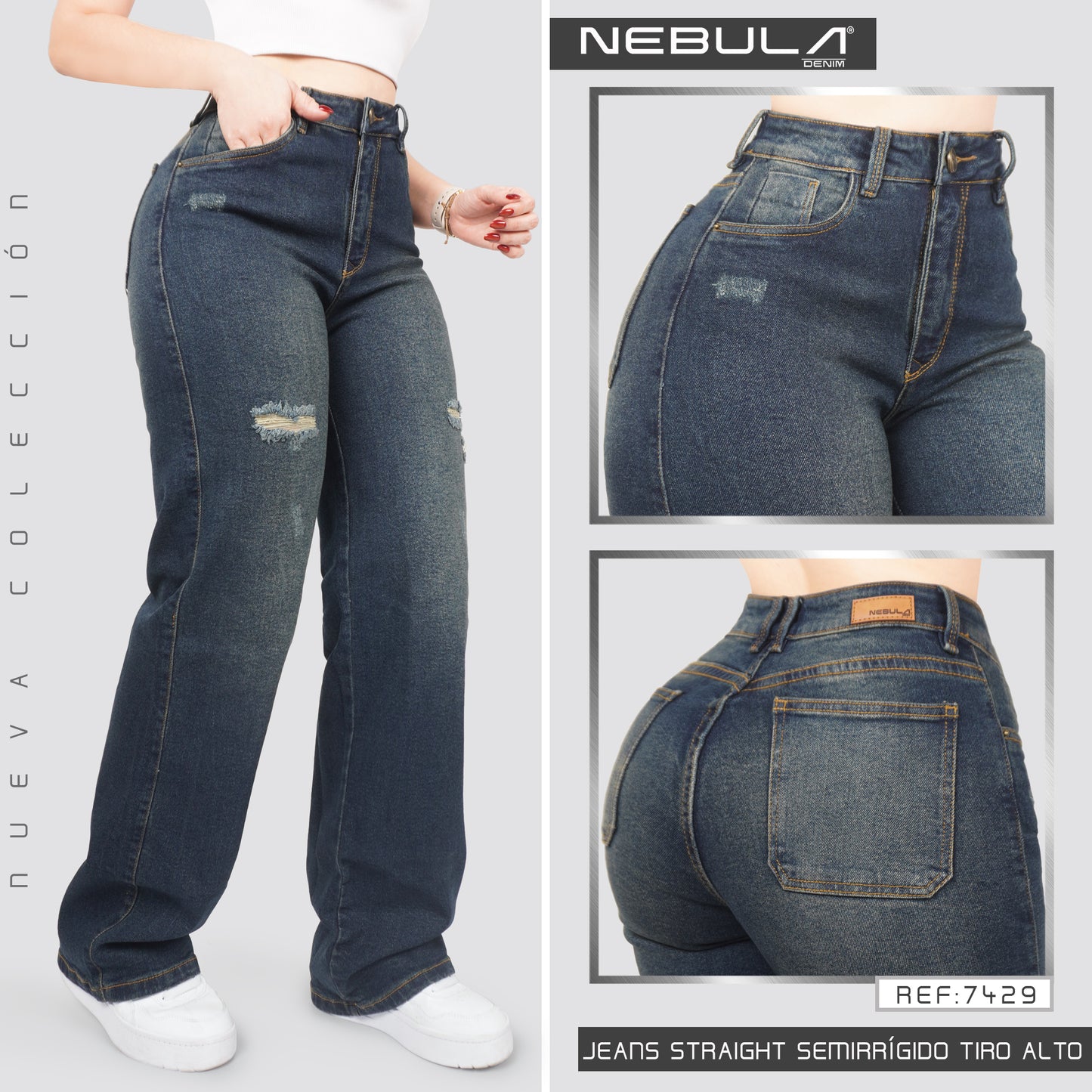 Jeans Straight Semirrígido Tiro Alto 7429