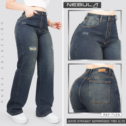 Jeans Straight Semirrígido Tiro Alto 7429