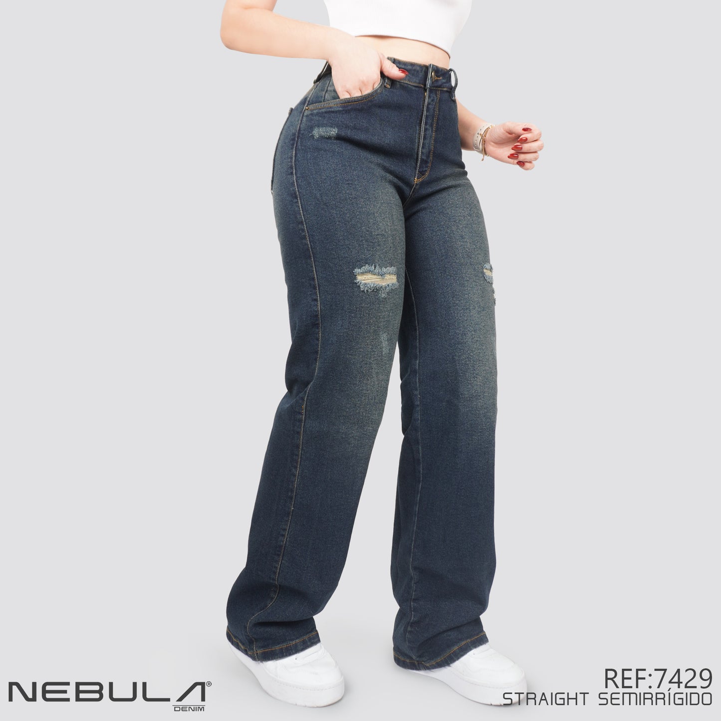 Jeans Straight Semirrígido Tiro Alto 7429