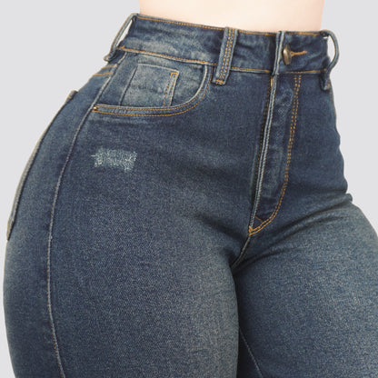 Jeans Straight Semirrígido Tiro Alto 7429