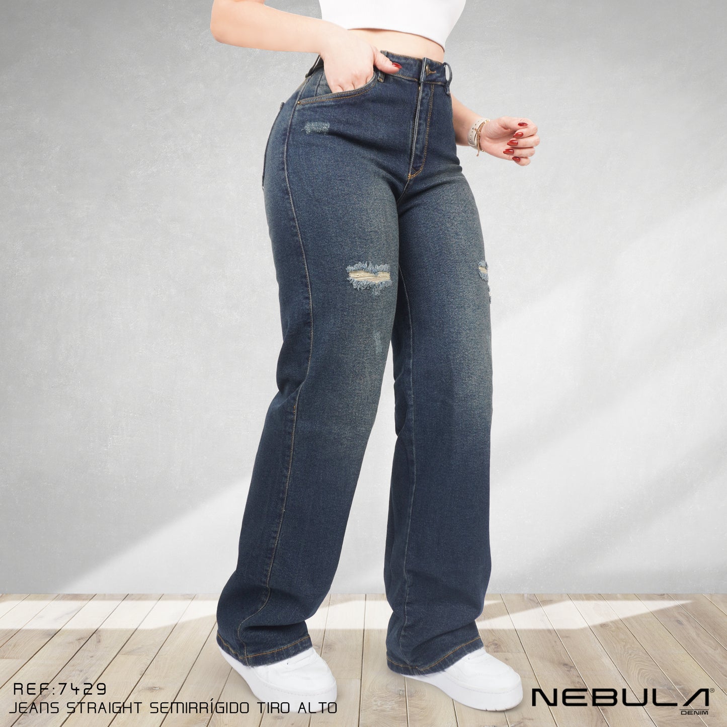 Jeans Straight Semirrígido Tiro Alto 7429