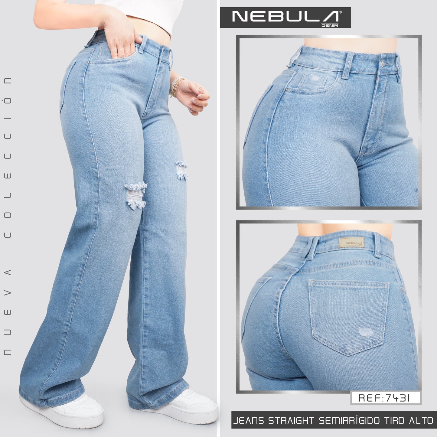 Jeans Straight Semirrígido Tiro Alto 7431