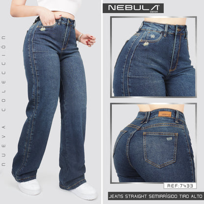 Jeans Straight Semirrígido Tiro Alto 7433