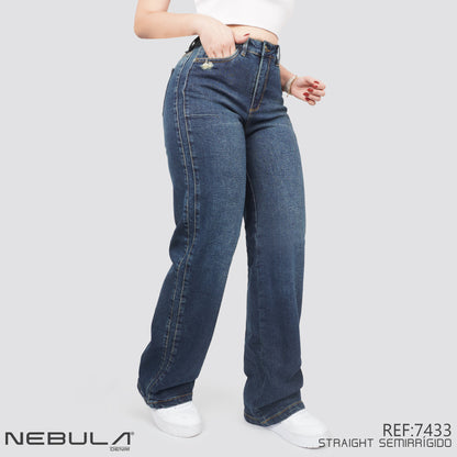 Jeans Straight Semirrígido Tiro Alto 7433
