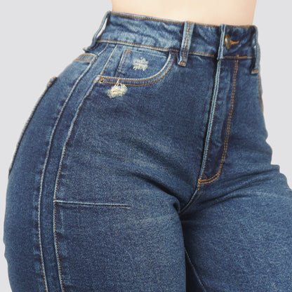 Jeans Straight Semirrígido Tiro Alto 7433