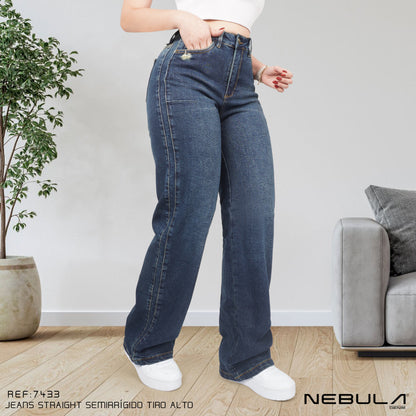 Jeans Straight Semirrígido Tiro Alto 7433
