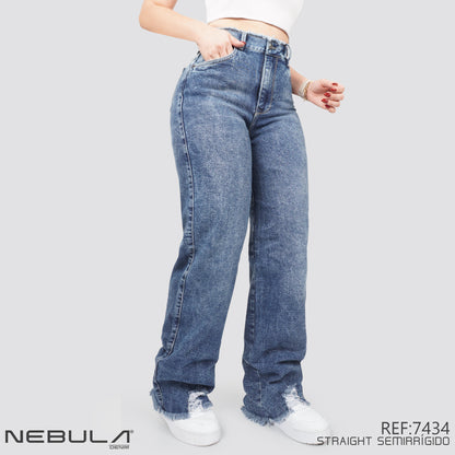 Jeans Straight Semirrígido Tiro Alto 7434