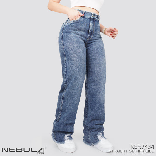 Jeans Straight Semirrígido Tiro Alto 7434