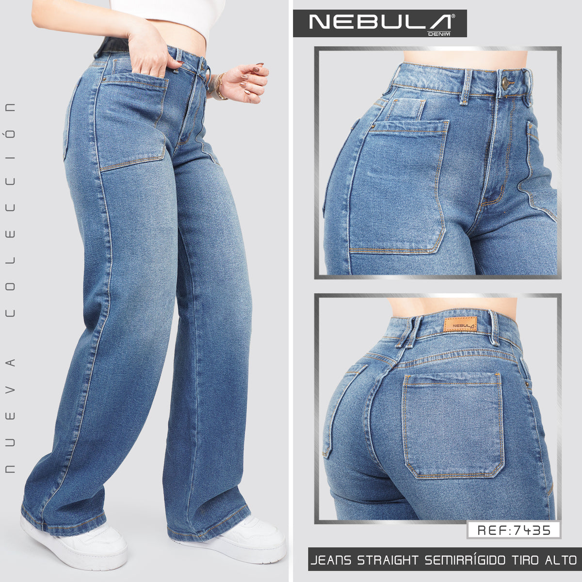 Jeans Straight Semirrígido Tiro Alto 7435