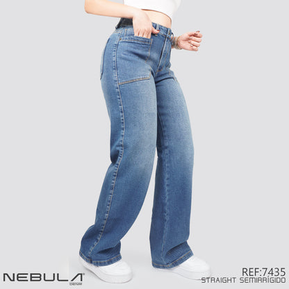 Jeans Straight Semirrígido Tiro Alto 7435