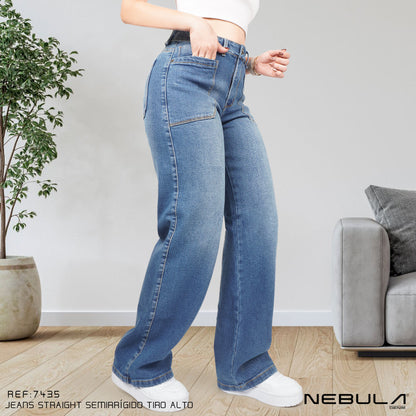 Jeans Straight Semirrígido Tiro Alto 7435