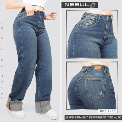 Jeans Straight Semirrígido Tiro Alto 7436