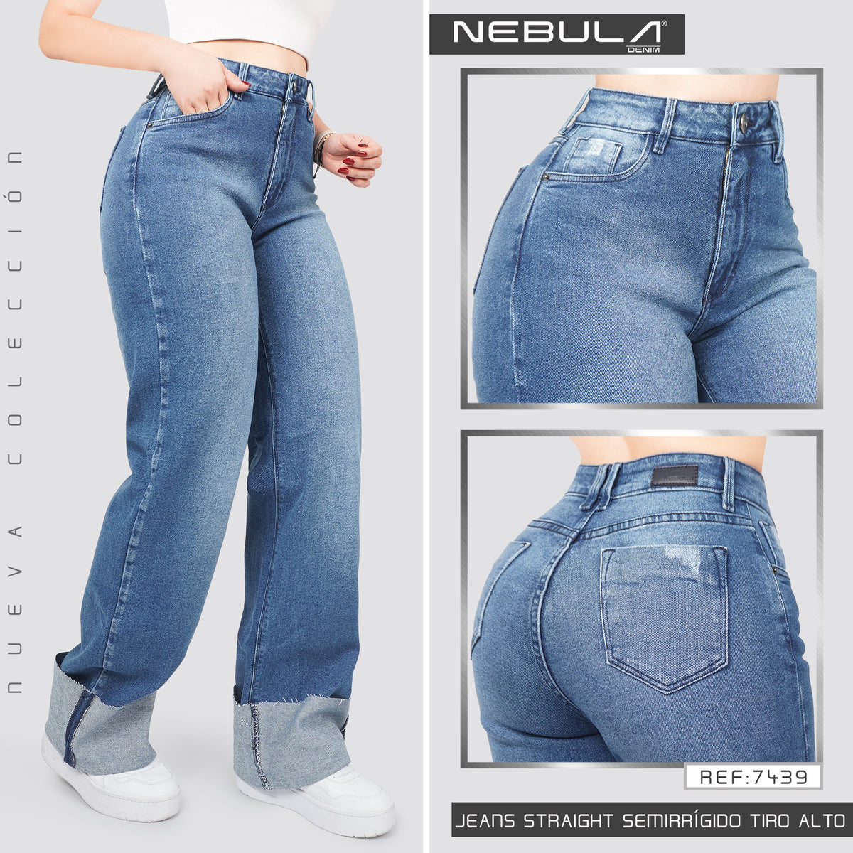 Jeans Straight Semirrígido Tiro Alto 7439