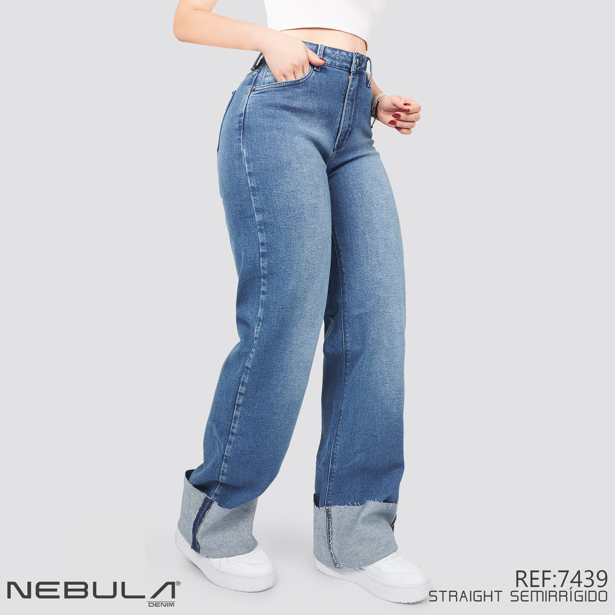 Jeans Straight Semirrígido Tiro Alto 7439