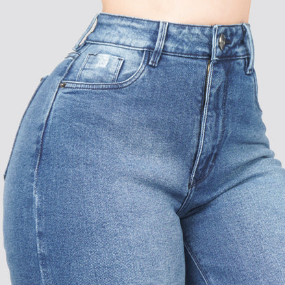 Jeans Straight Semirrígido Tiro Alto 7439