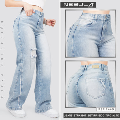 Jeans Straight Semirrígido Tiro Alto 7440