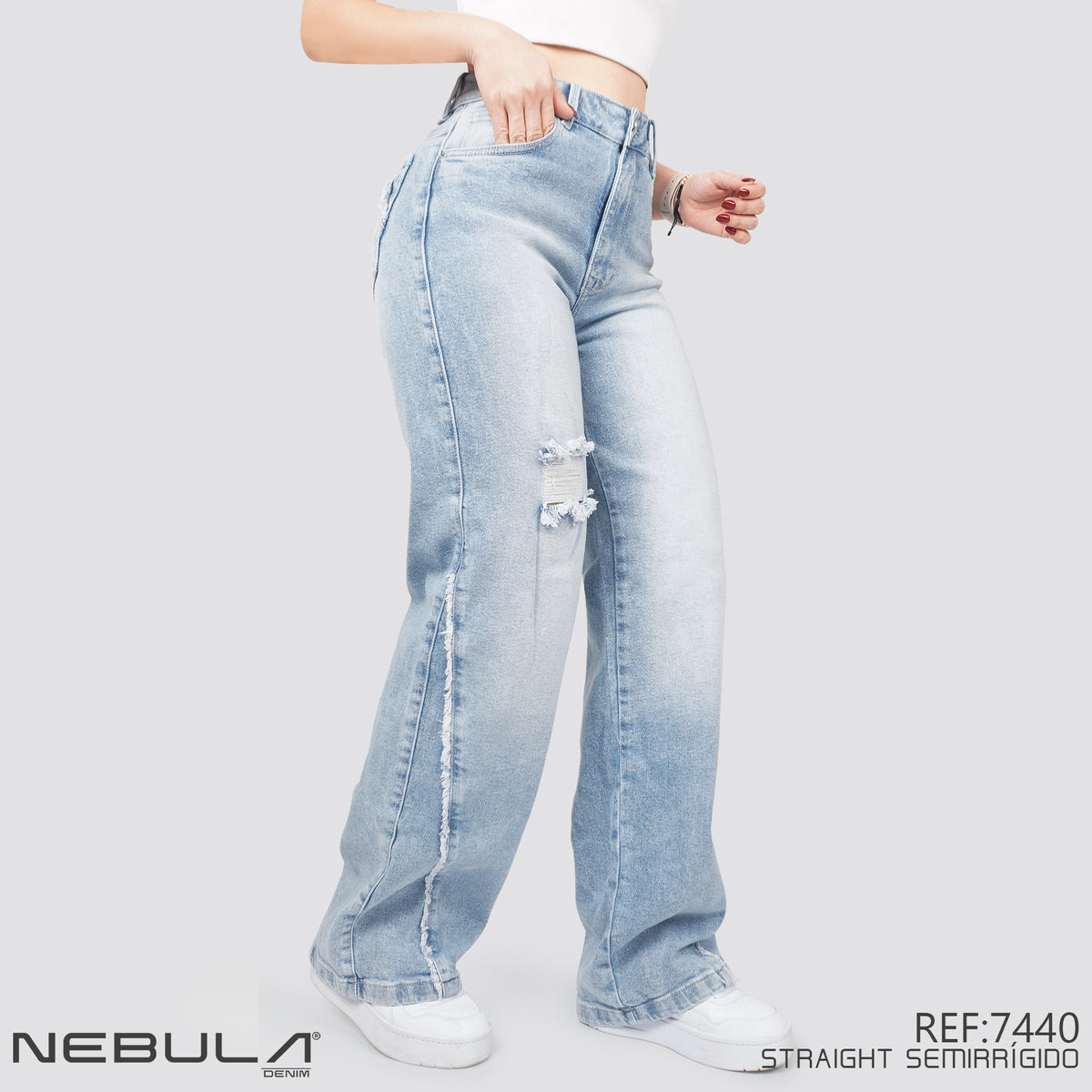 Jeans Straight Semirrígido Tiro Alto 7440