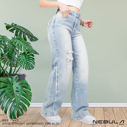 Jeans Straight Semirrígido Tiro Alto 7440