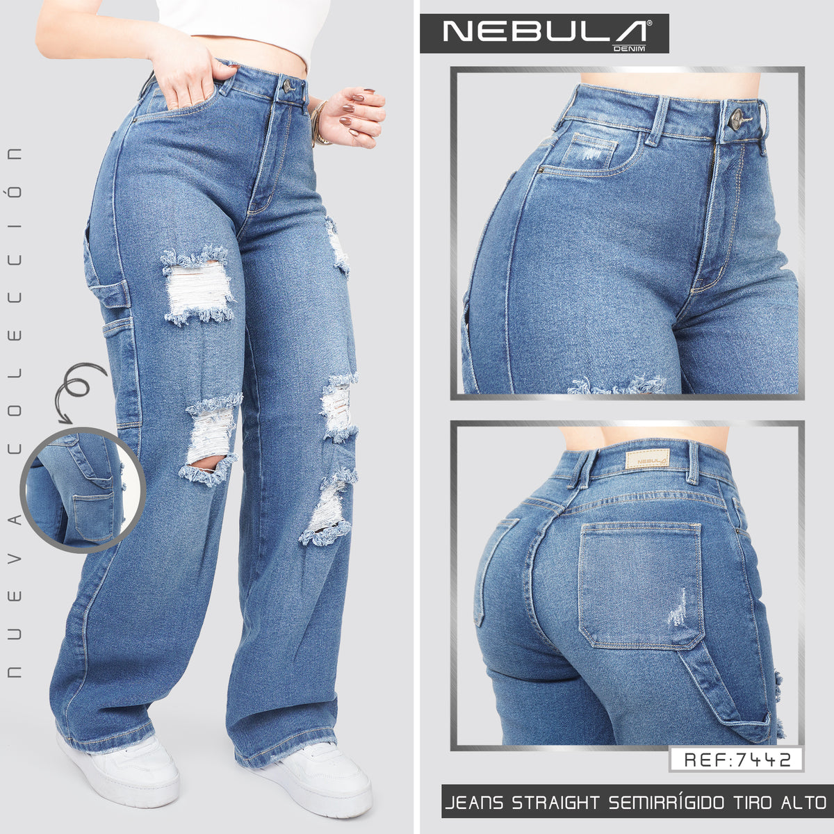 Jeans Straight Semirrígido Tiro Alto 7442