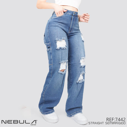 Jeans Straight Semirrígido Tiro Alto 7442